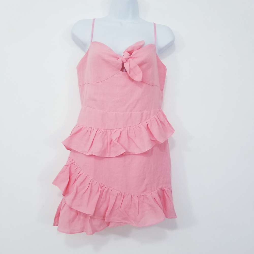 Olivaceous Tiered Ruffle Bow Mini Dress
